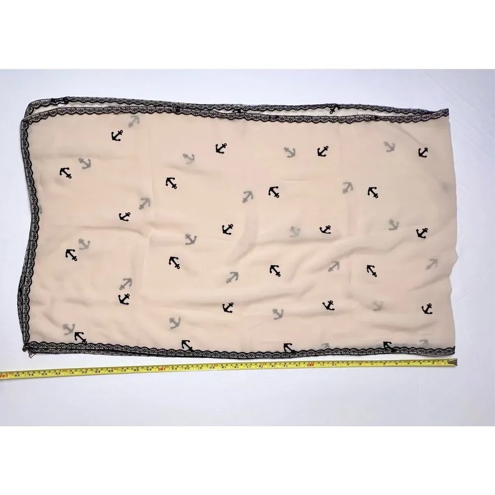 Linear Scarf Anchor Nautical Wrap Shawl Cream Lace‎ Black Gold Charm 69
